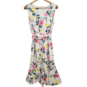 Woments Talbots RSVP Dress 14 Lively Lemon Floral Fit Flare Midi Italian Summer